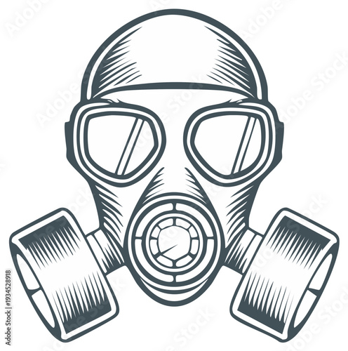 Vintage gas mask illustration with double filters and protective eye lenses