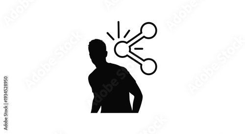 A person stands with their head tilted as a connection symbol radiates outwards a striking silhouette high quality