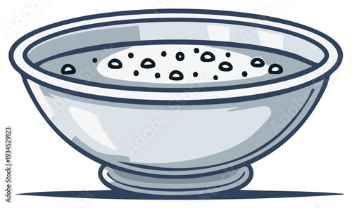 Simple Cartoon Bowl Filled with White Porridge or Cereal Showing Small Bubbles in a Clean Graphic Style