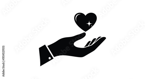 A black hand gently cradles a heart shape with a sparkling star presented as a striking silhouette