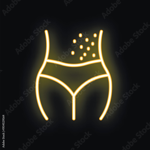 Yellow neon icon representing an abdominal skin rash symptom on a black background