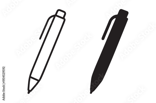 Two pens in contrasting styles outline and solid black silhouette