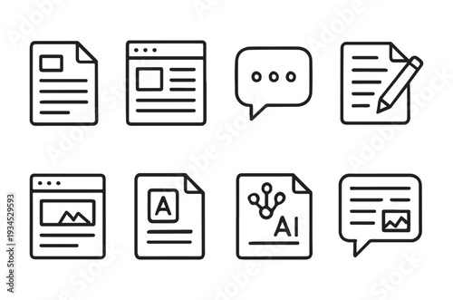 Collection of simple outlined icons representing documents and communication