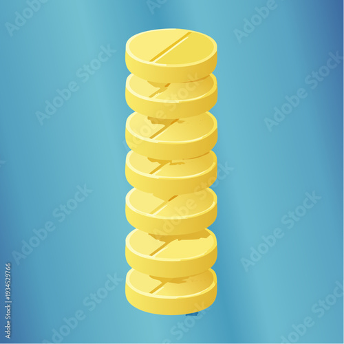 Yellow pills stacked vertically on a blue background during daytime in a simple display