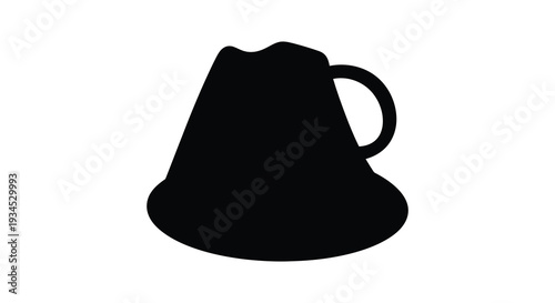 A stark black silhouette of a coffee cup and saucer rests on a plain white background showcasing a minimalist aesthetic silhouette