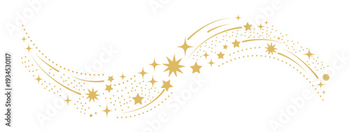 Elegant star sparkle wave border with sparkling dots. Decorative glitter curve of shiny stars and dots, elegant festive element