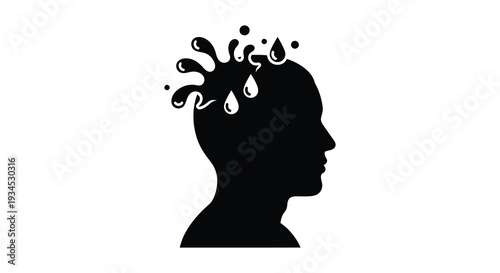 A striking black profile of a human head with fluid shapes emanating from the top a captivating silhouette