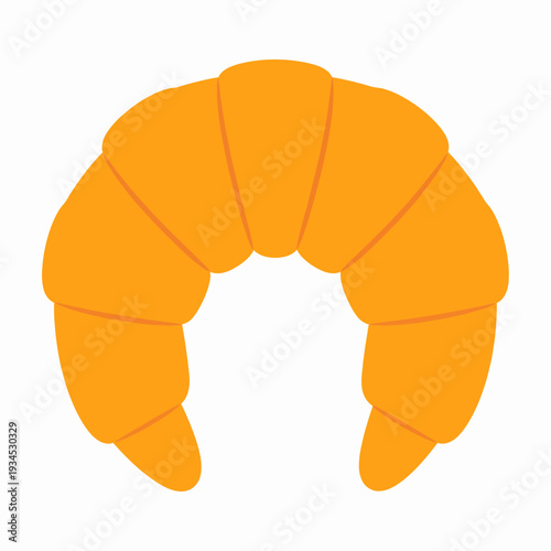 Showcasing a bright orange croissant illustration on a clean white digital canvas, highlighting detailed red layer lines, symmetrical curvature, and flat design from a centered front viewpoint