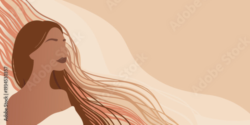 Abstract portrait of a woman with flowing hair in neutral tones