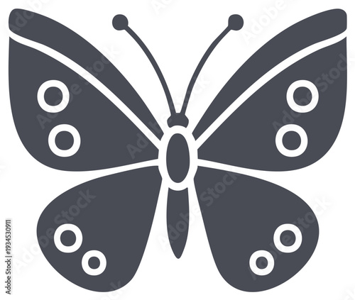 Butterfly with Circular Patterns Open Wings Delicate Antennae Symbol Gray Artwork