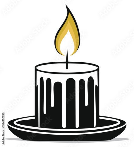 Burning candle with flickering flame on a holder graphic illustration