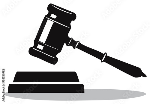Black and White Gavel Illustration, Auction, Judgment, Court of Law, Justice System