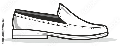 Classic white shoe design illustration with black accents, vector style.