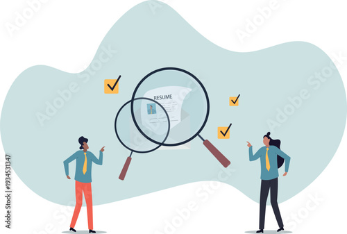 Review candidate resume, talent validation or scan to choose applicant on vacancy, employment or recruitment, HR human resources.human life and situation.