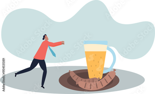 Male Character Enjoying Beer and Sausages in Pub Concept