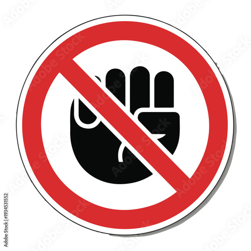 No fist icon vector illustration, stop violence symbol, forbidden sign on red circle, protest or power restriction graphic, forbidden punch gesture design