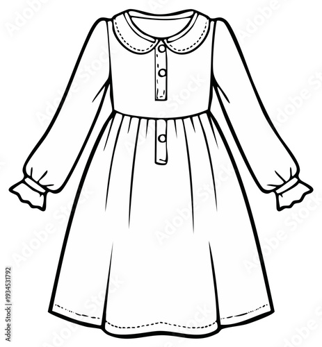 Childrens Long Sleeve Button Front Nightgown With Peter Pan Collar And Frill Cuffs