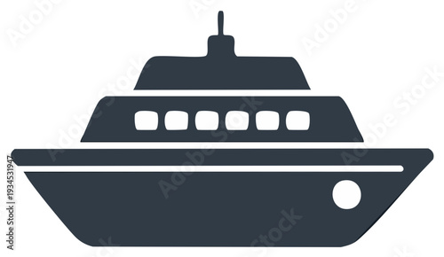 Simple Silhouette of a Modern Passenger Ship with Windows and a Mast