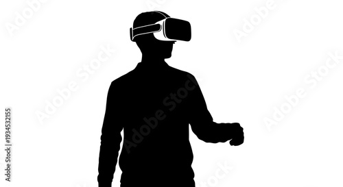 Man wearing virtual reality goggles headset.