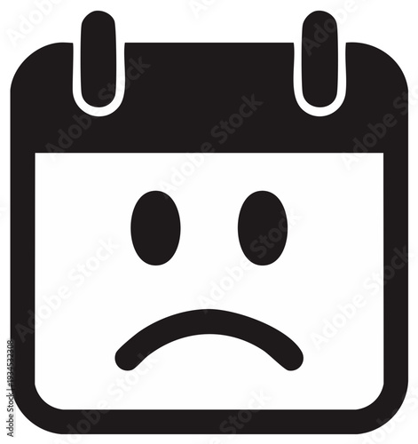 Sad calendar face emoji icon symbolizing bad luck and bad dates