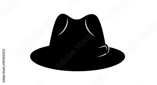Black fedora hat with wide brim.