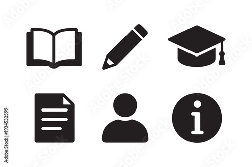 Education icons featuring books pen graduation cap and student symbols