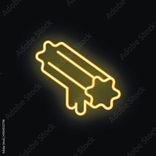 Neon sign of a churro dripping with chocolate is glowing on a black background