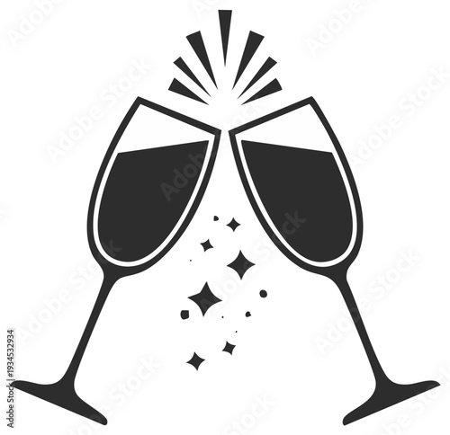 Two clinking champagne glasses making a toast vector celebration icon