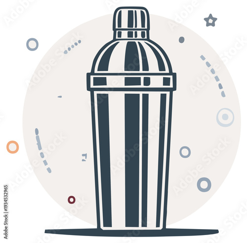 Retro Cocktail Shaker with Stripes and Abstract Circles Graphic Design