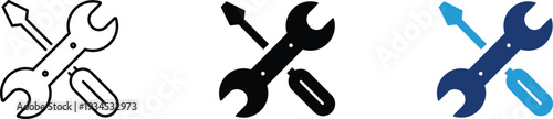 Crossed wrench and screwdriver icon showing technical support and repair services. Maintenance illustration for hardware construction, industrial engineering, mechanical fixing, and professional tool 