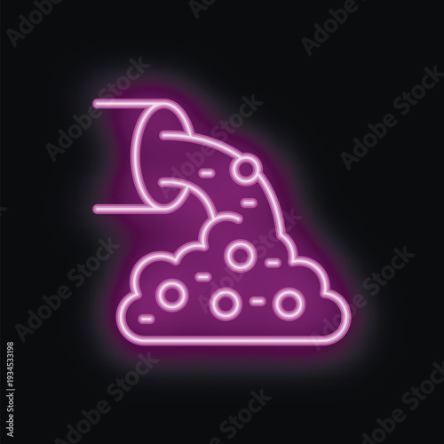 Neon style icon of an industrial pipe polluting the environment with toxic waste