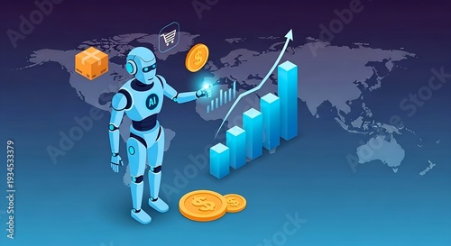 Wallpaper Mural AI global economy growth and financial data analysis concept with isometric robot for fintech business website banner Torontodigital.ca