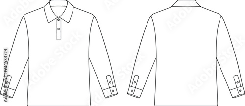 Long sleeve polo shirt, fashion flat sketch, technical drawing, garment design, vector illustration, apparel template, clothing pattern, menswear design, CAD