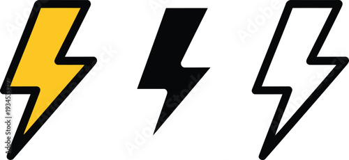 Three distinct stylized lightning bolt icons in varying colors and designs Vector