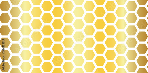 Golden gradient honeycomb pattern with seamless hexagonal mesh texture Modern geometric background with repeating hexagon shapes for digital design and print Vector illustration for modern tech design