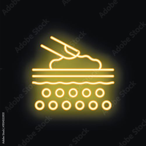 Yellow glowing neon icon of a beautician applying a face mask with a spatula