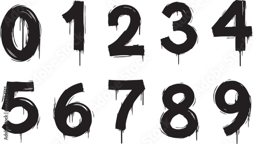 Grunge-style black numbers 0-9 graphic design