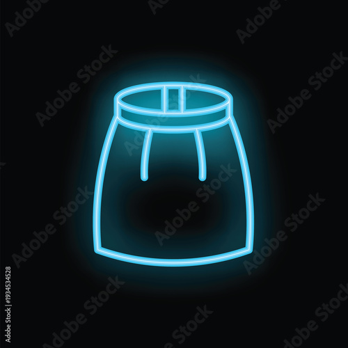 Blue neon sign depicting a classic pencil skirt glowing against a dark background