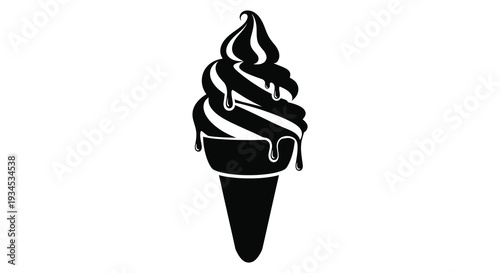 A striking black silhouette depicts a swirled soft serve ice cream cone showcasing a delicious treat silhouette