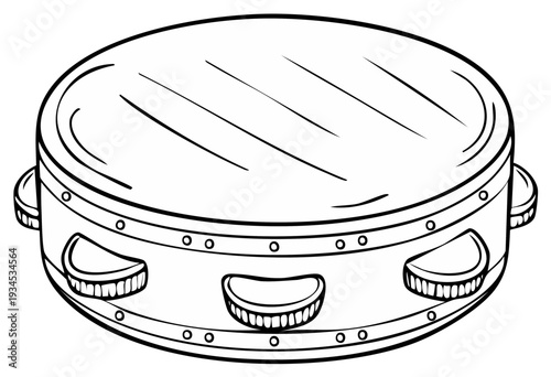 Musical Percussion Instrument Tambourine with Jingles Outline Drawing
