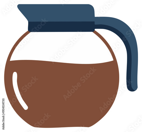 Coffee pot vector illustration, filled with hot coffee, simple graphic design