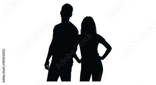 A striking black silhouette depicts a couple standing close together showcasing a romantic and intimate connection silhouette