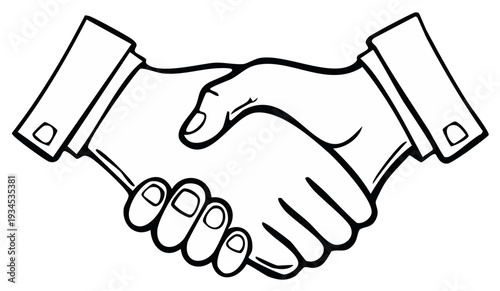 Line art handshake illustration depicting collaboration agreement and partnership concepts for business transactions and cooperation