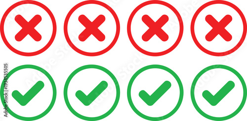 Visual representation of correct and incorrect options using checkmarks and crosses Vector