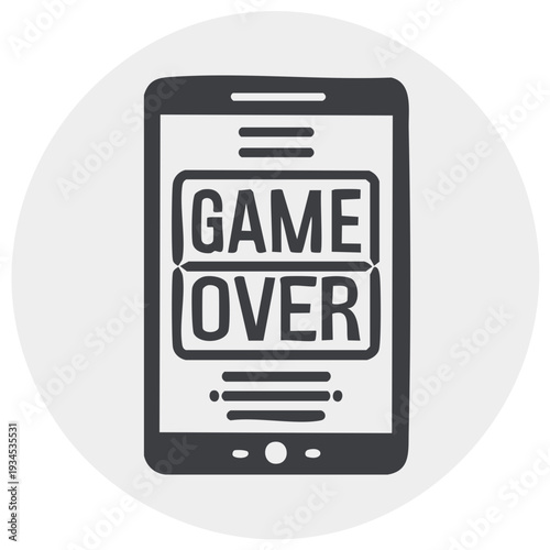 Stylized Tablet Computer Displaying Game Over Message on Screen Vector Icon