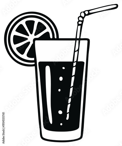 Beverage in a tall glass with a straw and a citrus slice