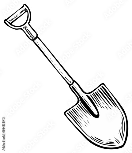 Vintage Hand Drawn Shovel Illustration Garden Tool for Digging and Gardening Tasks