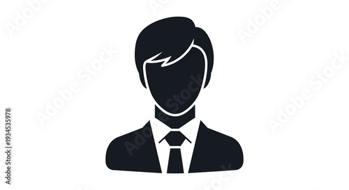 A stark black silhouette depicts a man wearing a collared shirt and tie a simple human figure silhouette