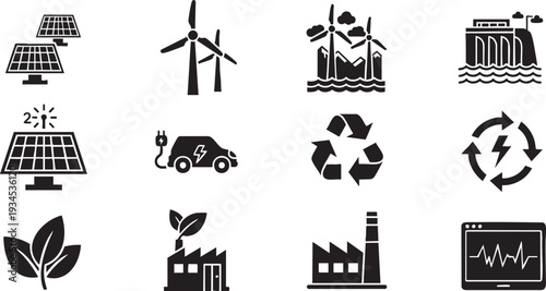 Renewable Energy and Sustainability Icon Set