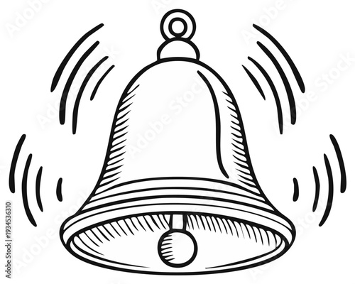 Hand Drawn Illustration of a Loud Ringing Bell with Sound Waves Emanating